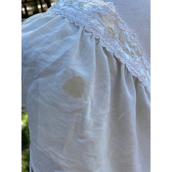 Miss Elaine Silk Essence Cream Nightgown M Lace Trim Nylon Short Sleeves Made In - Picture 8 of 13